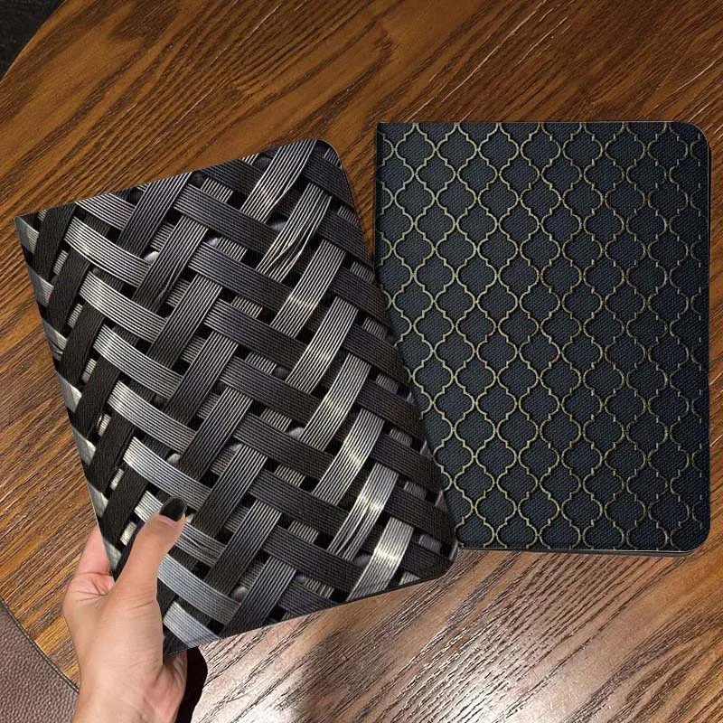 

Woven Pattern Black Design For iPad Pro Air Mini 2 3 4 5 6 7 6th 7th 10th 11th 10.2 9.7 10.5 11 Foldable Tablet Case Gift