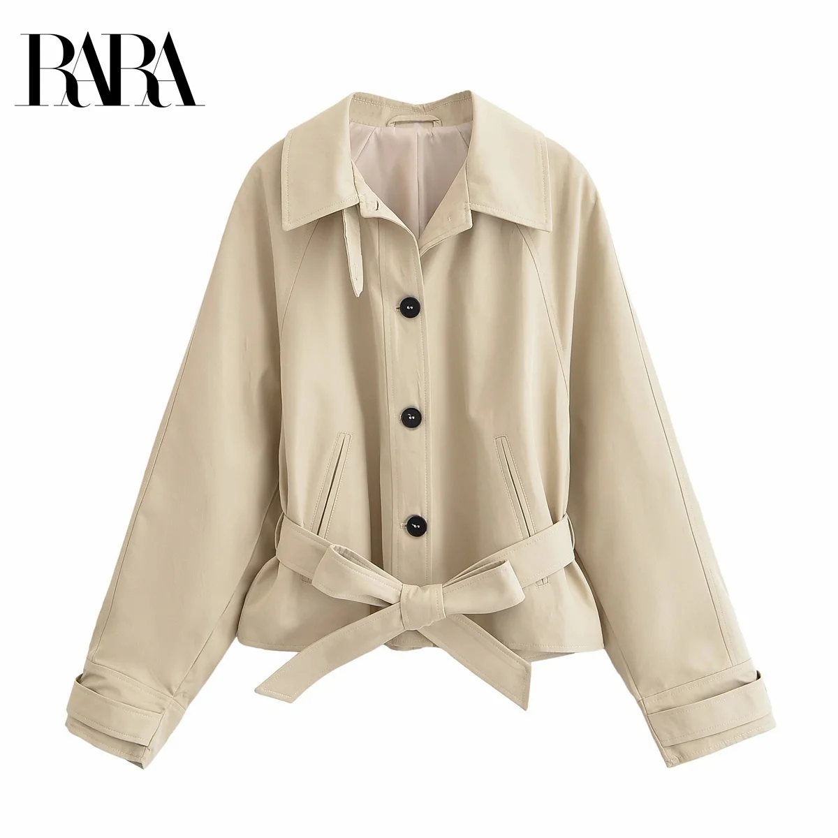 

RARA2025 Новая летняя женская повседневная модная простая короткая ветровка с поясом и лацканами с длинными рукавами
