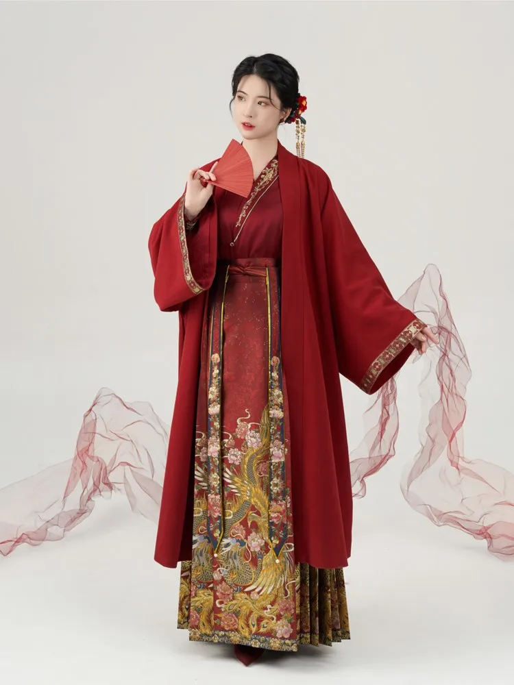 

Jinfeng Hanfu traditional Chinese style cross-collar shirt red dress wedding toasting