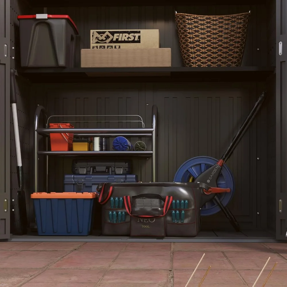 سقيفة تخزين خارجية بلاستيكية عمودية بطول 60 قدمًا مكعبًا، خزانة أدوات حديقة مقاومة للماء، 4.5 م × 2.3 م #5