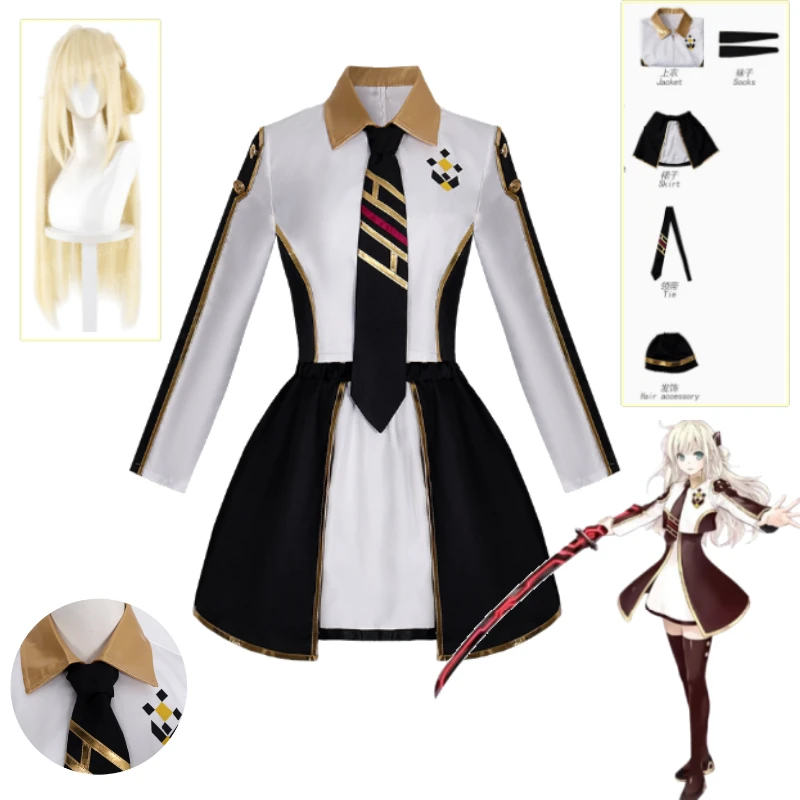 

Sky Striker Ace Raye Cosplay Costume White Long Sleeves Coat Dress Outfit Full Set for Women Halloween