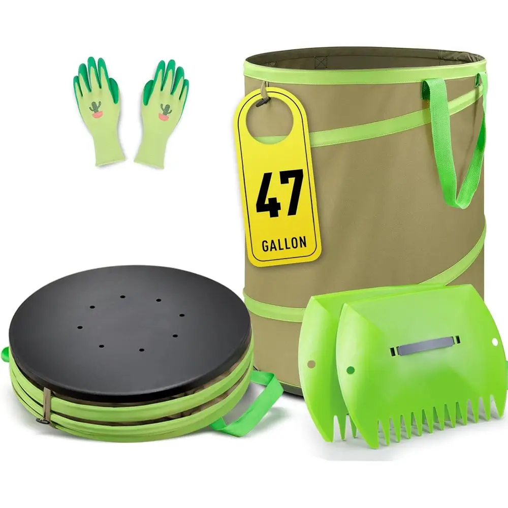 

Складной садовый мешок на 47 галлонов, складные мешки для мусора с жестким дном, сверхпрочный мешок для садовых отходов, мусорный контейнер Lea Bin, мусорное ведро Lea Up (комплект)