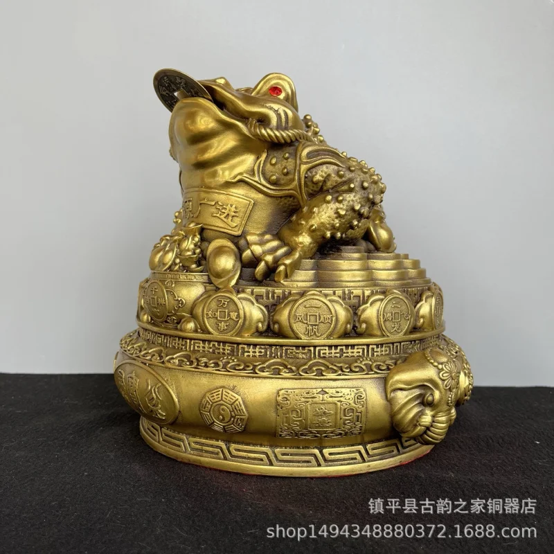 

Pure Brass Treasure Bowl Three-Legged Gold Ingot Golden Toad Ornament Home Living Room Office Shop Decoration