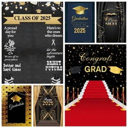Graduation Backdrop for Photography Class of 2025 Congratulations Graduates Prom Party Glitter Balloon Bachelor Caps Background