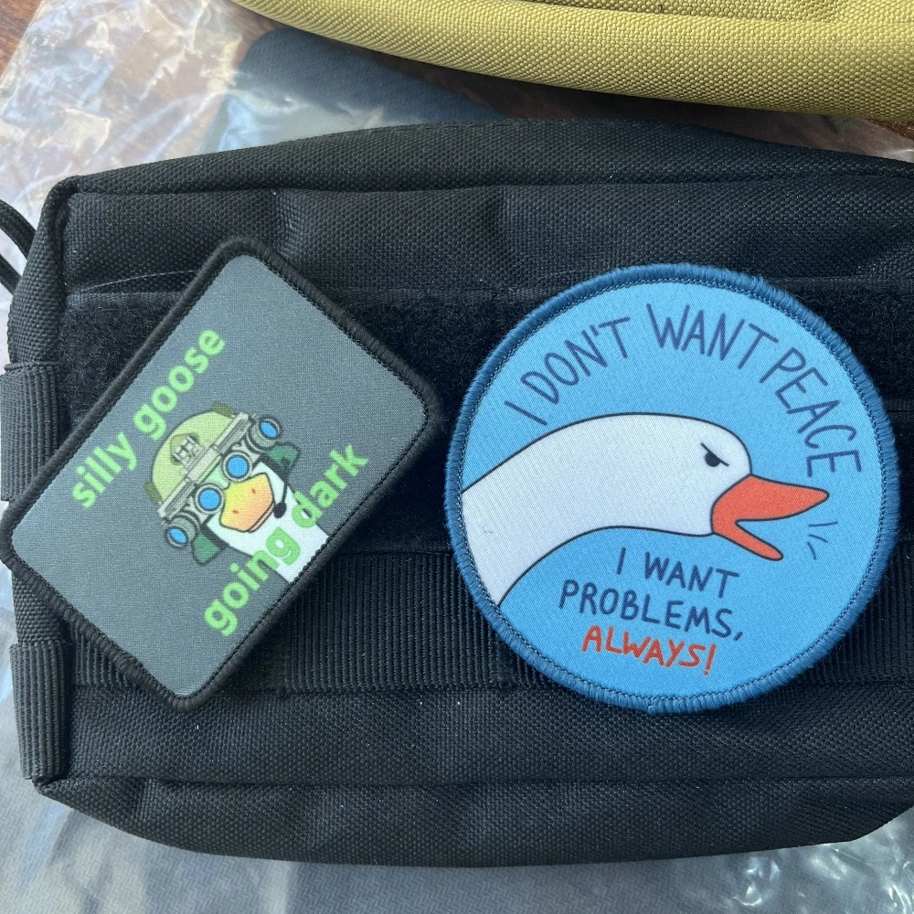 Silly Goose  ‘I Don't Want Peace' Morale Tactical Patches Tactical Backpack Printed Hook and Loop Sticker