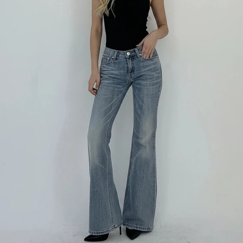 

Women's 2026 New Low Rise Stretch Flare Jeans Cat Whisker Washed Wide Leg Denim Pants Y2K Streetwear Retro Slim Fit