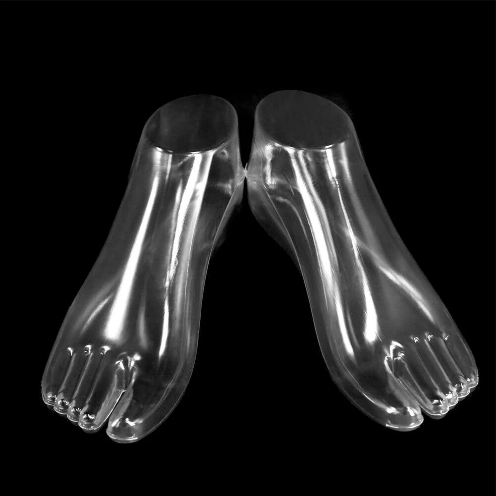 PVC Transparent Foot Model Pair for Shoe Display Sandals Slippers Thongs Socks Ankle Footwear Visual Merchandising Stand