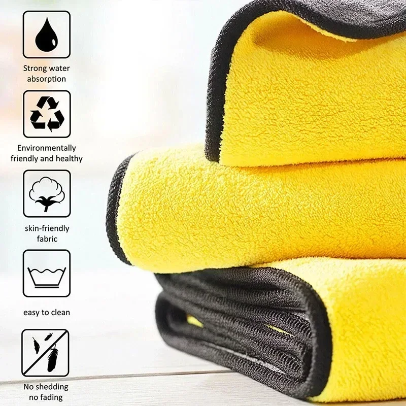 Serviette de Lavage de Voiture Épaisse en Microcarence, Double Couche, pour Livres, Vitres, vaccage des Détails, Fournitures de Lavage Automobile