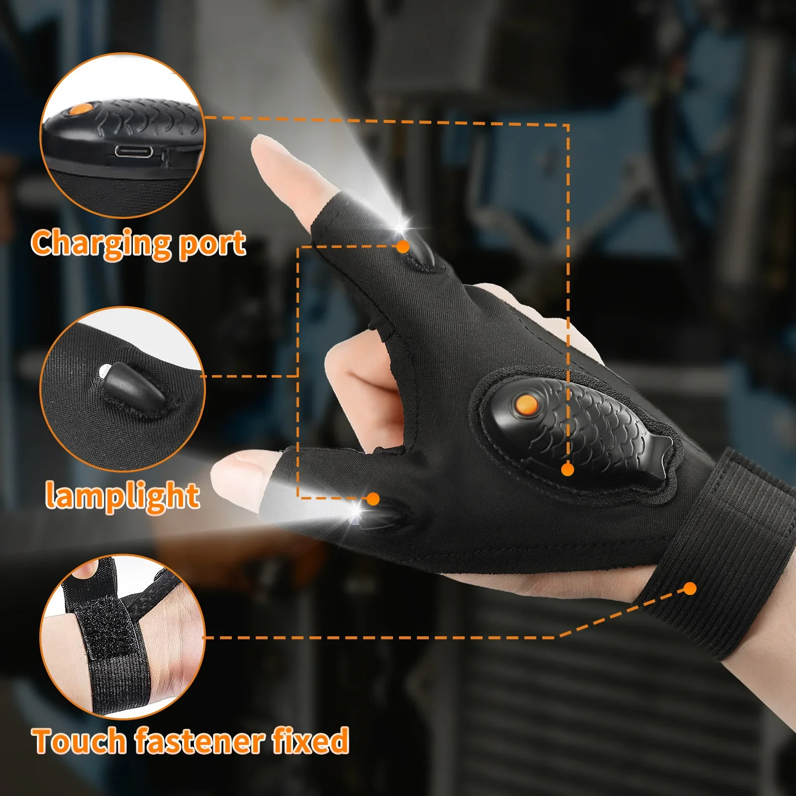 LED Fishing Gloves 3 Finger Exposed Rechargeable Lighted Night Work Cycling Car Repair Hands Free Sport