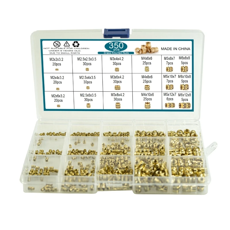 

Comprehensive Pack of 350pcs Inserts Brass Threaded Inserts Comprehensive Inserts Assortment Versatile for Printers