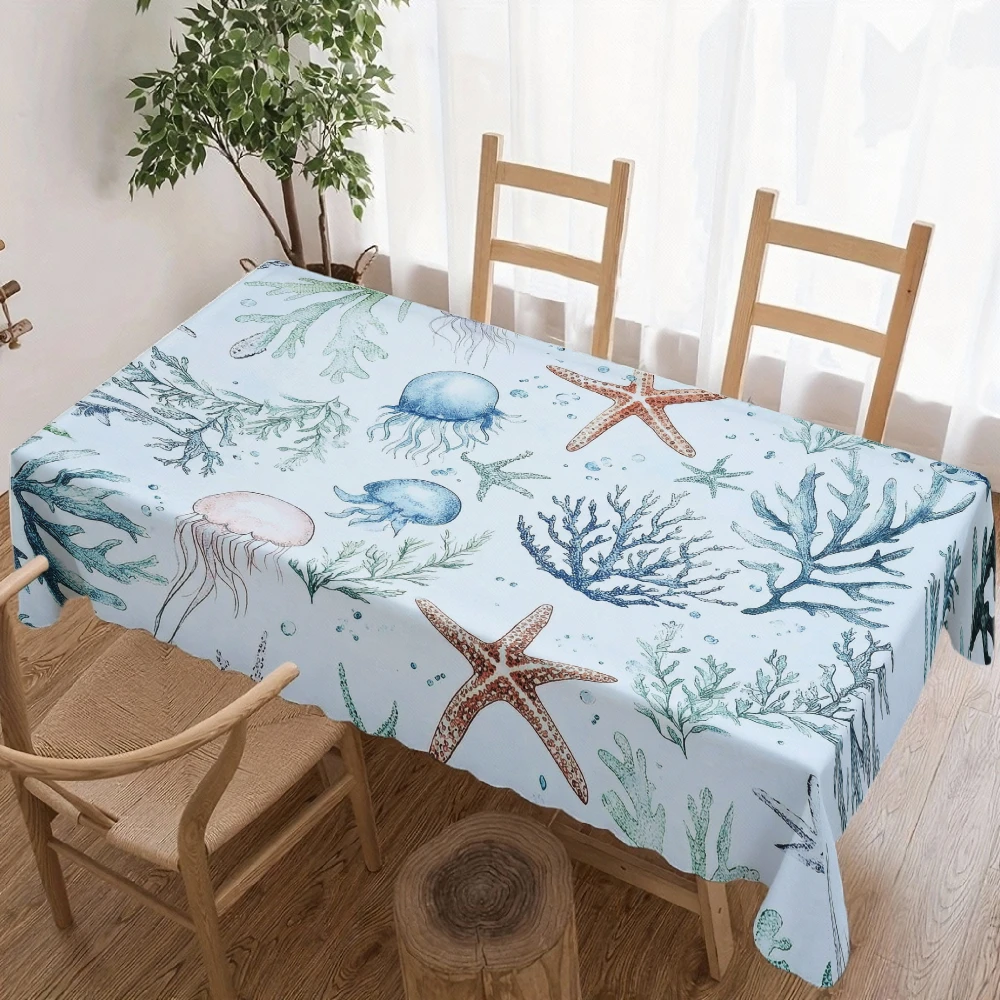 

Oceanic Sea Life Rectangle Tablecloth for Table Decor Holiday Party Waterproof Reusable Tablecloths for Table Kitchen Dining
