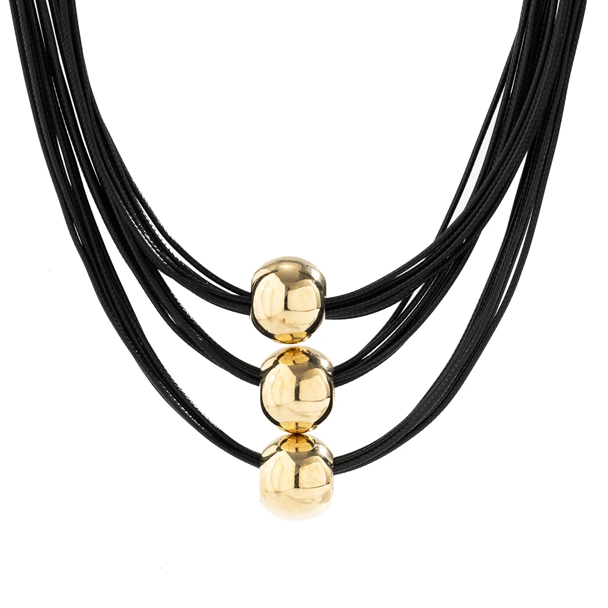 IngeSight.Z Vintage Multilayer CCB Ball Black Leather Wax Choker