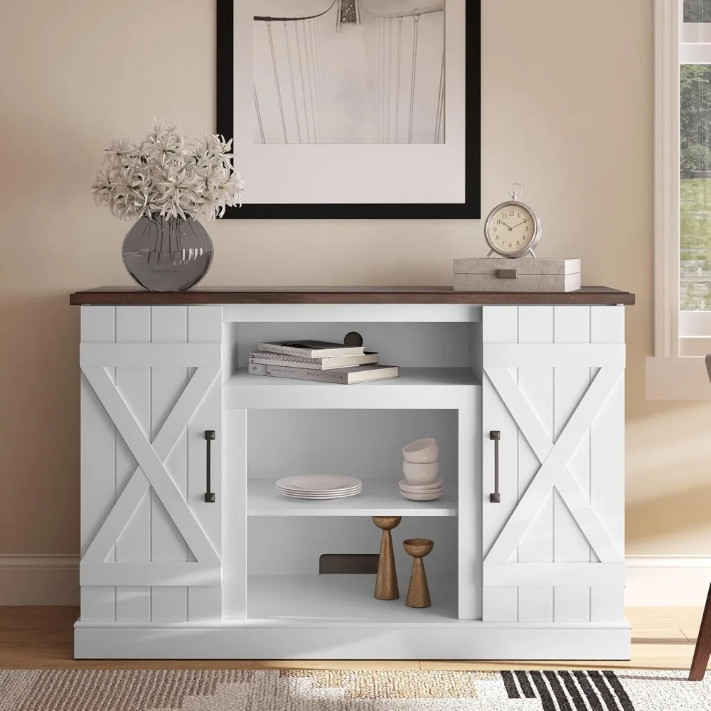 طاولة وحدة تحكم مركزية للترفيه من الخشب الريفي مقاس 47 بوصة لأجهزة التلفاز حتى 50 بوصة مع مساحة تخزين مفتوحة وأثاث غرفة الوسائط