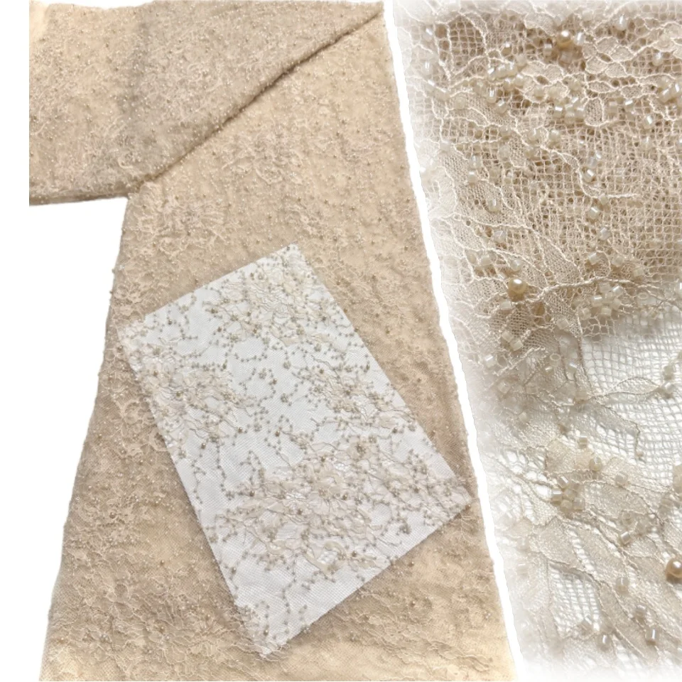 

Новейшая африканская французская сетчатая кружевная ткань с блестками, высокое качество, нигерийская вышивка, сетчатая ткань с бисером, 5 ярдов для свадебного платья 1650