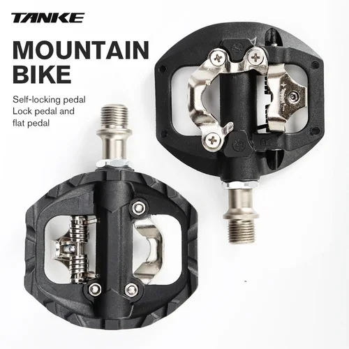 Imagen 1 del producto Pedales de bicicleta de montaña TANKE, 3 rodamientos sellados SPD, Pedal plano y de bloqueo doble sin clip, pedales de ciclismo de aluminio, accesorios de ciclismo de nailon