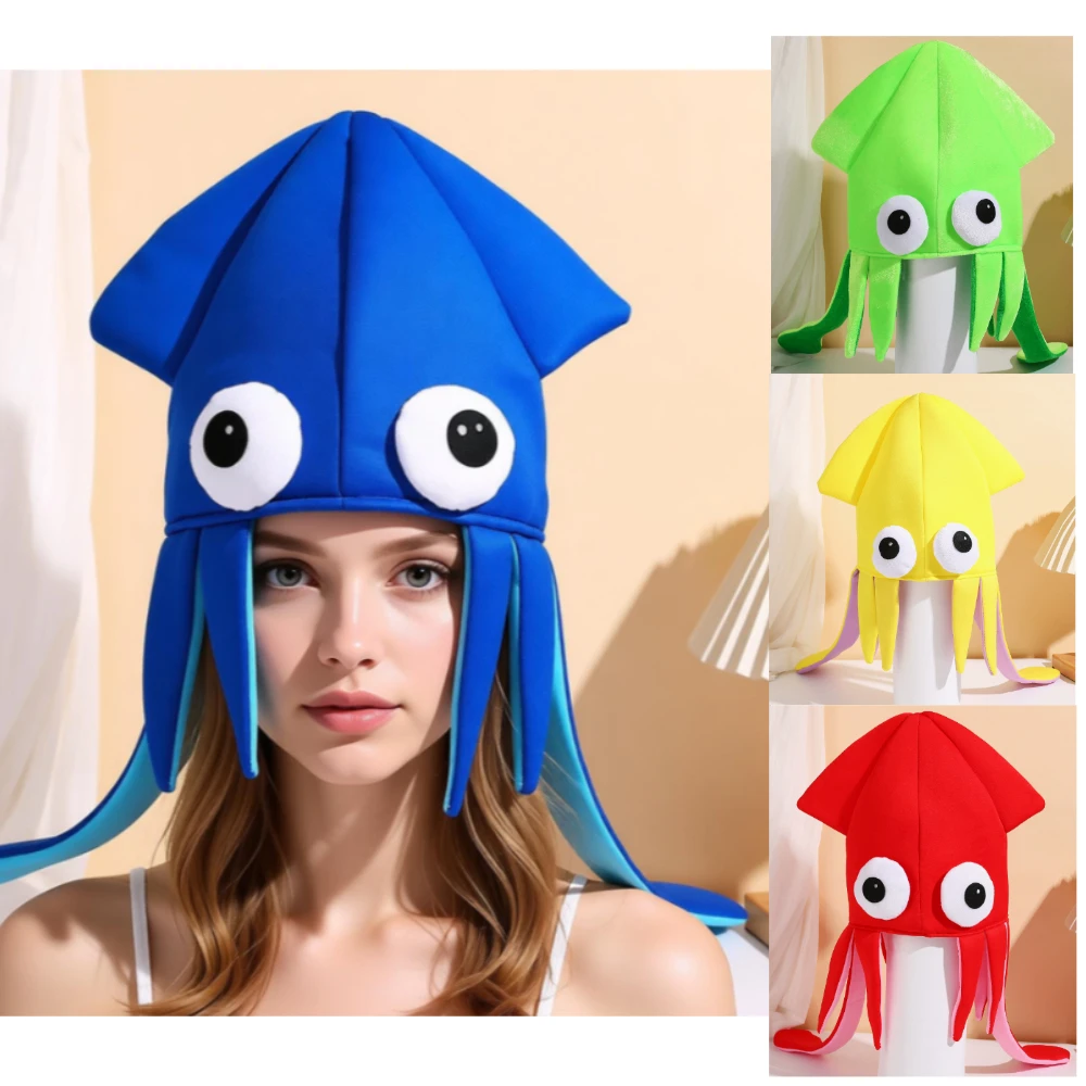 Funny Squid Hat Cute Quirky Sea Animal Octopus Hat Prom Performance Party Dress Up Prop Children Adult Novelty Halloween Toy Cap
