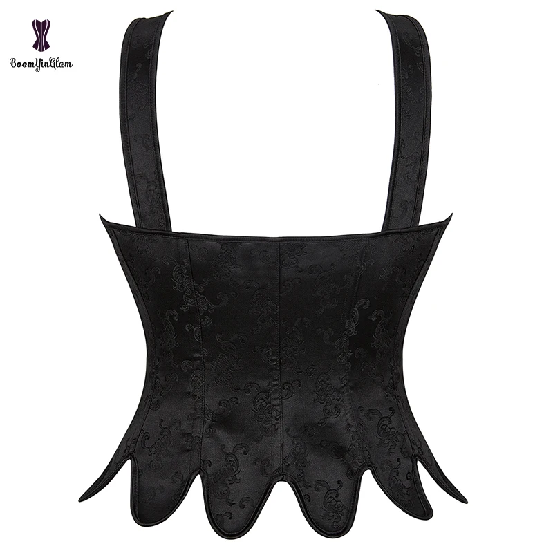 12 Plastic Boned Supported Front Lacing Ribbon Bandage Punk Style Vest Tank Tops Shoulder Strap Corset Top For Women