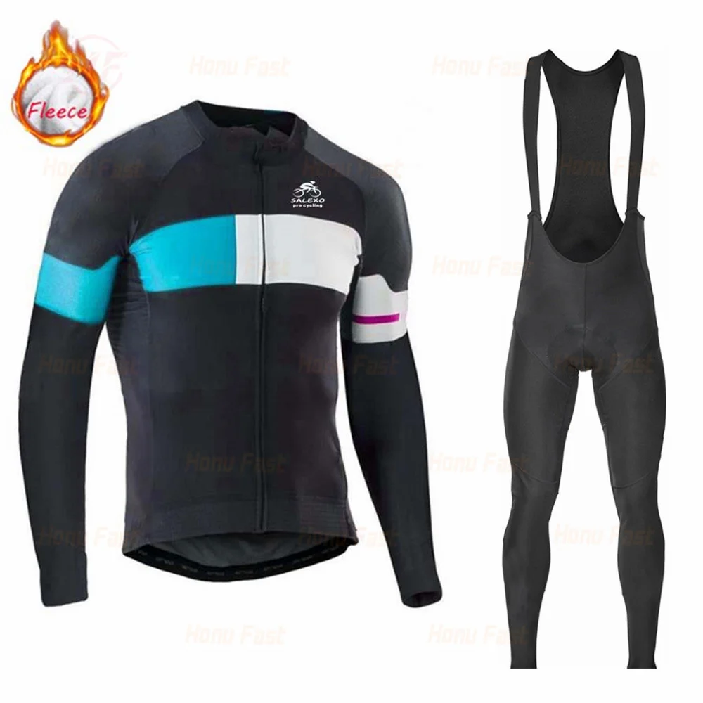 2025 Salexo Winter  Cycling Clothing Sets Men Thermal Fleece Top Cycling Jersey Sport Bike MTB Riding Clothing Warm Winter Pants