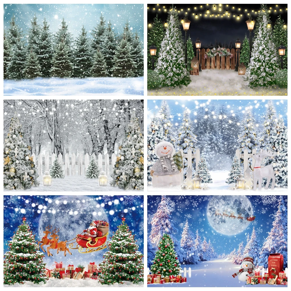 

Winter Snow Background Forest Natural Scenery Pine Tree Snowflake Christmas Tree Baby Portrait Photography Backdrop Decor Banner