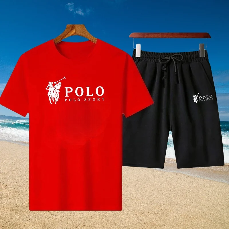Men's casual summer cotton short-sleeved T-shirt + jogging shorts two-piece breathable fitness fashion sportswear set - Image 3