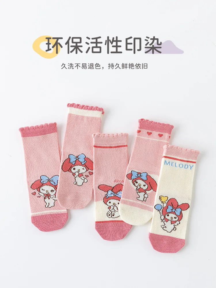 5 Pairs Sanrio My Melody Kids Socks Melody Kawaii New Fall Winter Cartoon  Children Mid-calf Socks Cotton Sock for Girls Gifts