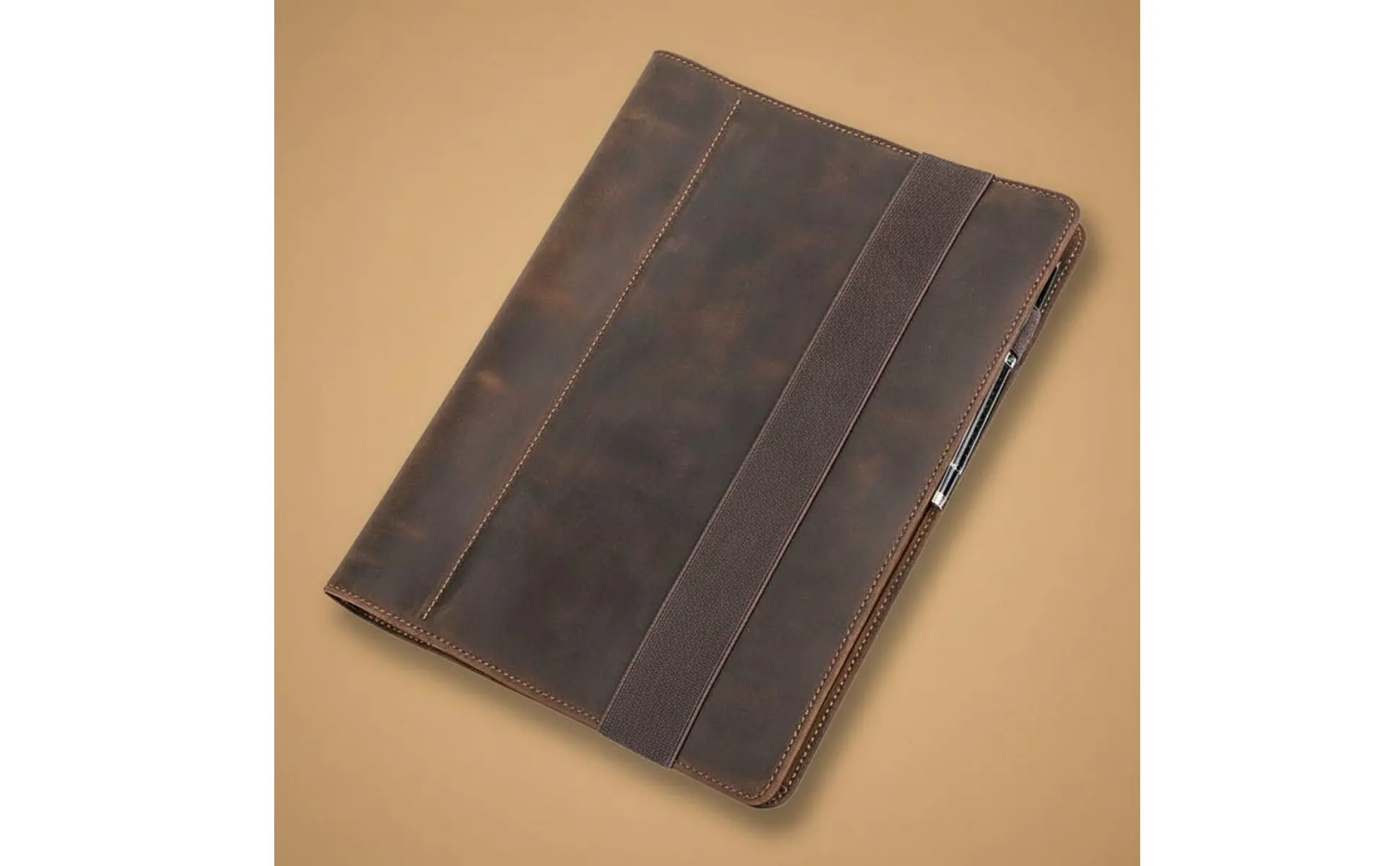 Refillable Business Padfolio Vintage & Design A4 Leather Binder Crazy Horse Leather Folder Multi-Functional 4-Loop Binder Cover