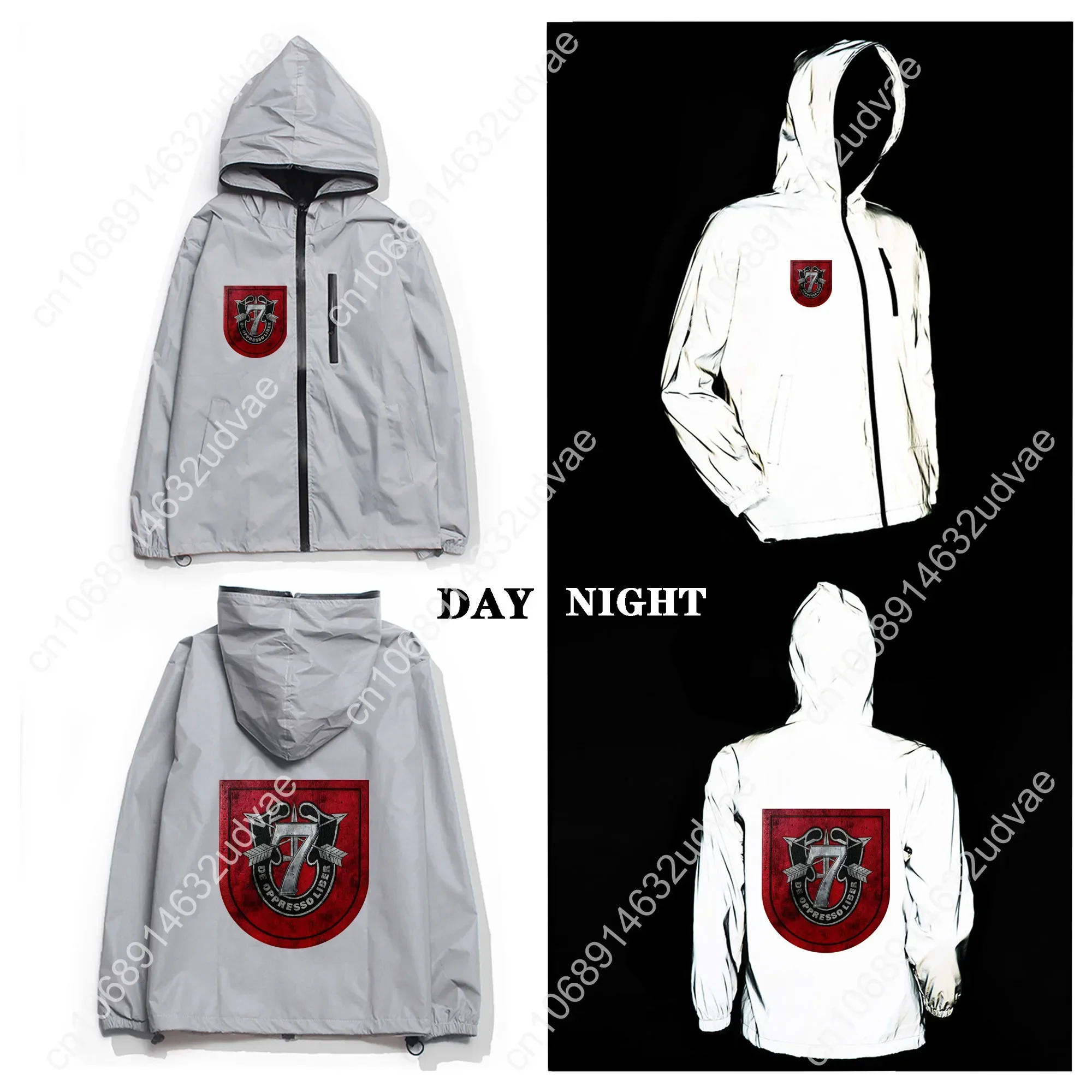 7th Special Forces Reflective Jacket Mens Womens Coat Hooded Windbreaker Runing Pocket Jackets Hiking Zipper Customized Hoodie