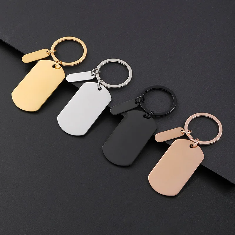 Stainless Steel Dogtag Keychain Blank To Record Metal Military Tag Key Chain Mirror Polished Wholesale 10pcs