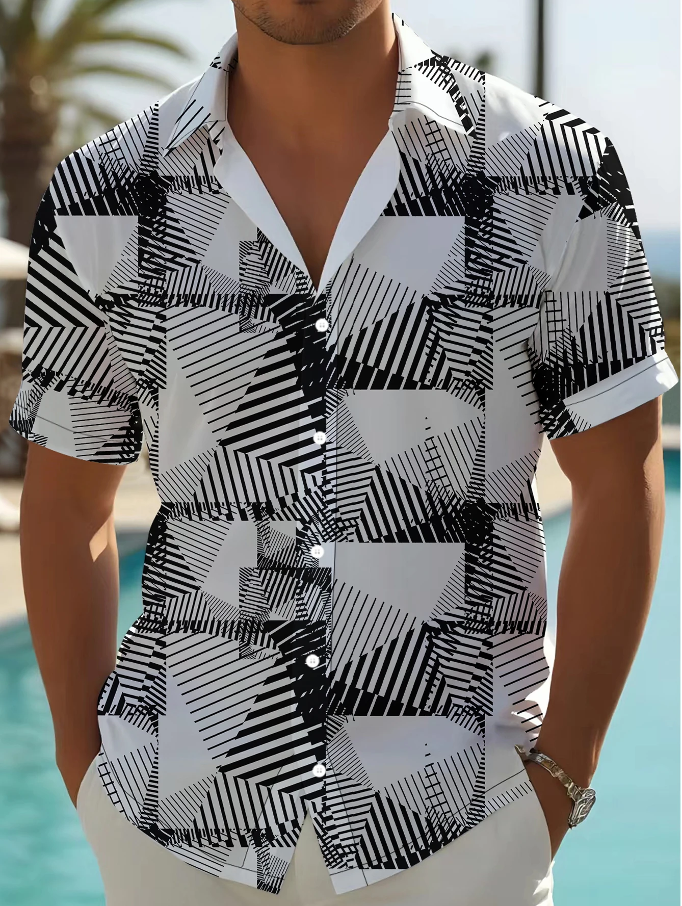 2024 new hot selling men's summer casual shirt short sleeve 3D digital printing shirt short sleeve cross-border