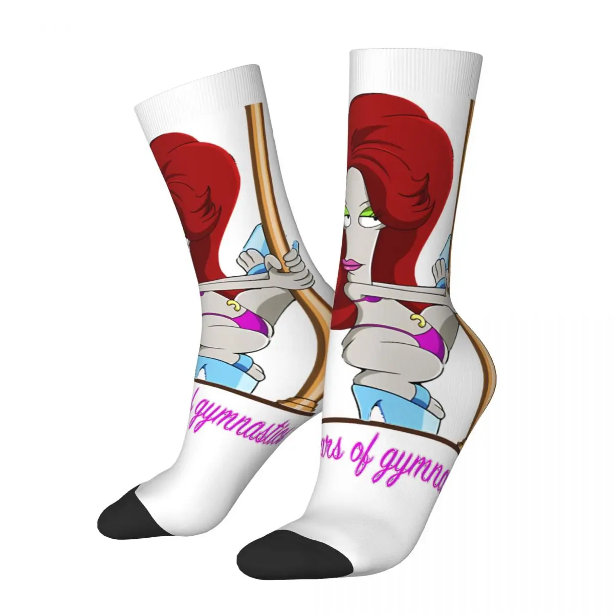 Funny Happy Pole Dancer Roger Men\'s Socks Retro Harajuku A-American Dad Cartoon Hip Hop Novelty Casual Crew Crazy Sock Gift