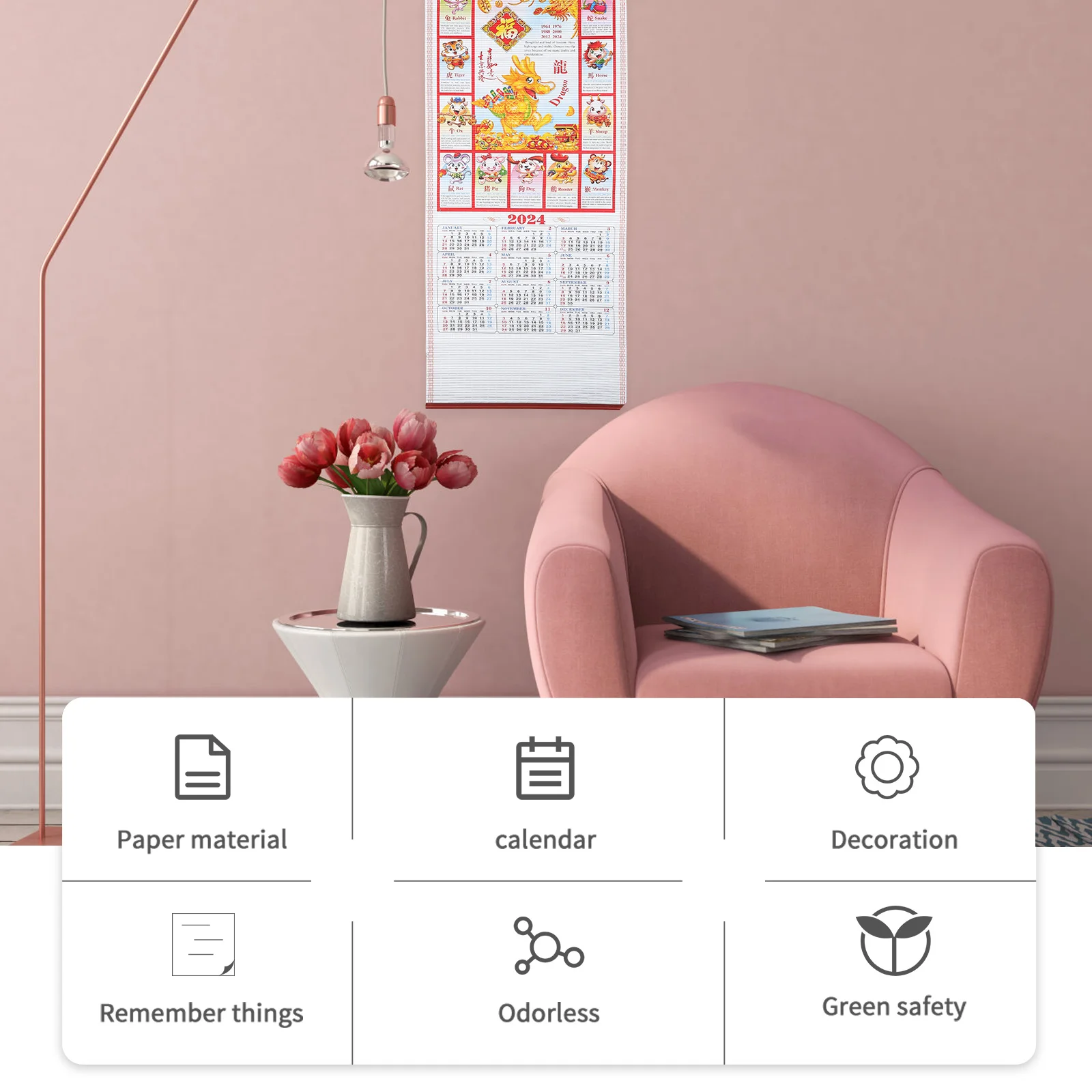 

2024 New Year Wall Calendar Dragon Pattern Yearly Monthly Planner Authentic Hanging Calendar 2024 Hanging Calendars