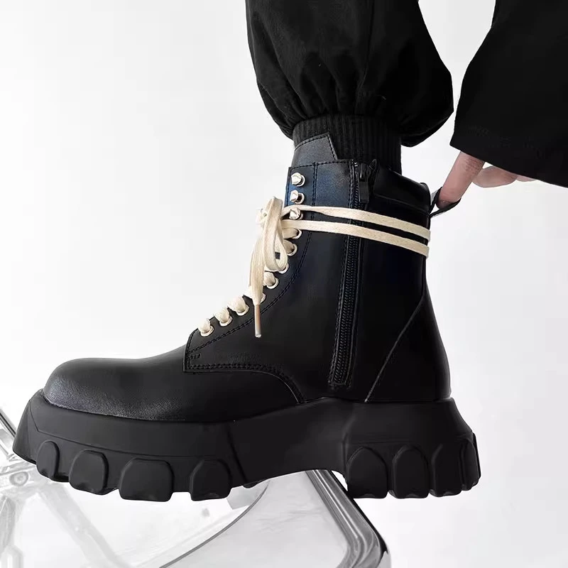 England style mens casual punk rock original leather boots black designer shoes cowboy platform boot chunky ankle botas hombre