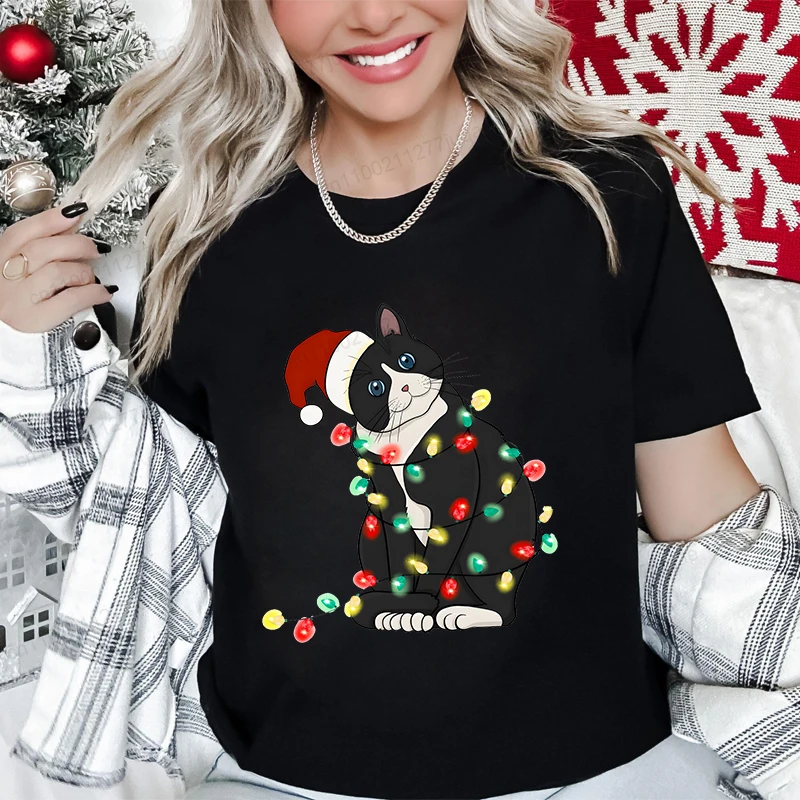 

Christmas Black Cat Printed T-Shirt Men Women's Casual Short Sleeve T-Shirt Christmas Trip Graphic Print Tops Tees Clothing