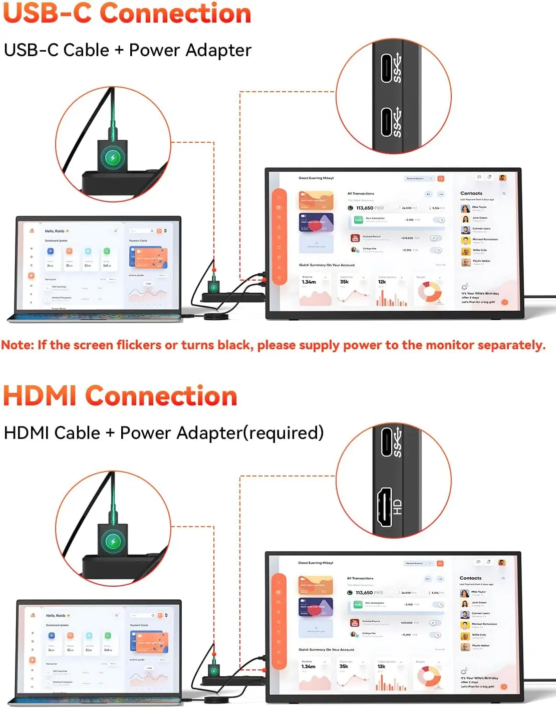 UPERFECT 24.5" 165HZ 휴대용 게임 모니터 2560x1440 IPS HDR 대형 디스플레이 180도 조절 스탠드 여행용 세컨드 스크린 HDMI Type C 노트북 스위치 폰 Steamdeck MacBook용