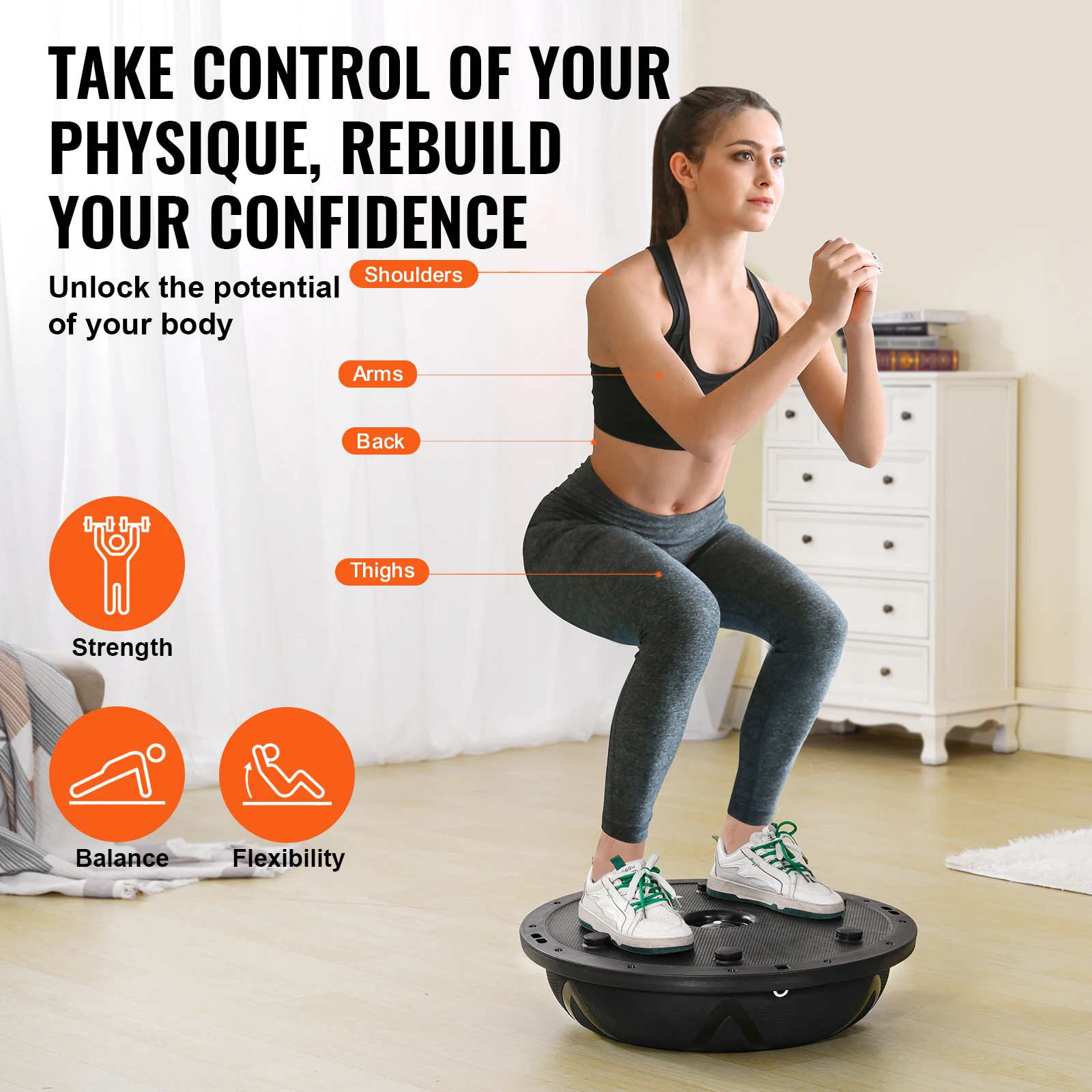 SucceBuy 23in Half Exercise Ball Trainer Balance Ball Trainer 660lbs Capacity Stability Yoga Ball for Home Gym Full Body Workout image 3