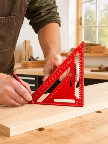 Precision Aluminum Square, Red Triangle Woodworking Ruler for Carpentry DIY Home Decoration Layout Measuring Tool