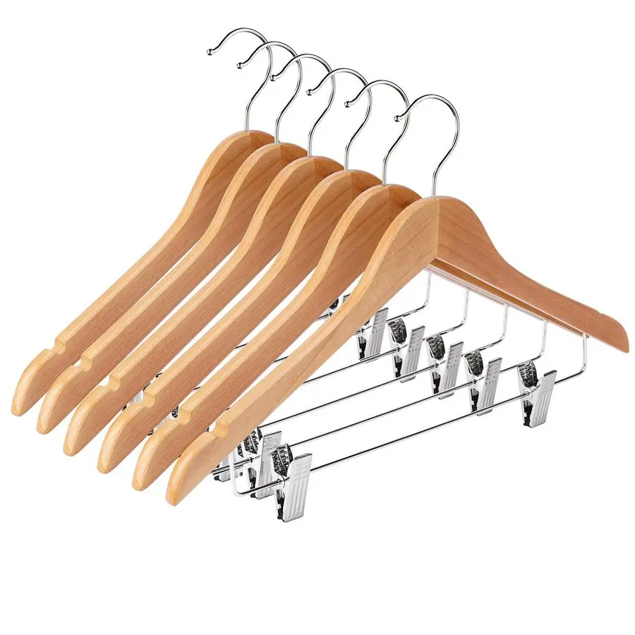 

Hangers with Clips 24 Pack Wooden Pants Hangers,Skirt Hangers with Adjustable Clips,Hangers for Pants,Jeans,Slacks,ShortsNatural
