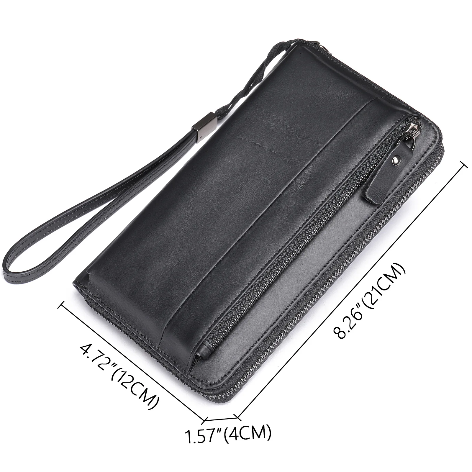 Fashion Luxury Genuine Leather Men's Wallet Clutch Bag Card Holder Long Wallets Double Zipper Large Capacity Vintage Male Purses