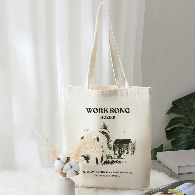 

Hozier Work Song Pattern Tote Bags Canvas Shopping Bag Women's Reusable Foldable Handbag for Summer Travel Beach Bag for Female