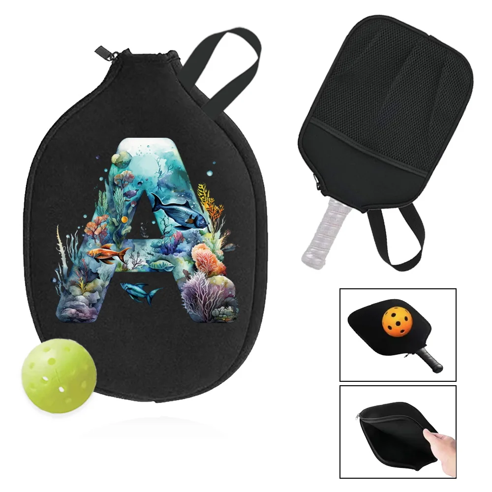 Pick Ball Bag Zippered Racket Organizer Bags Mesh Pickle Handbag Paddle Pouch Storage Pocket Fish Letter Printed Series