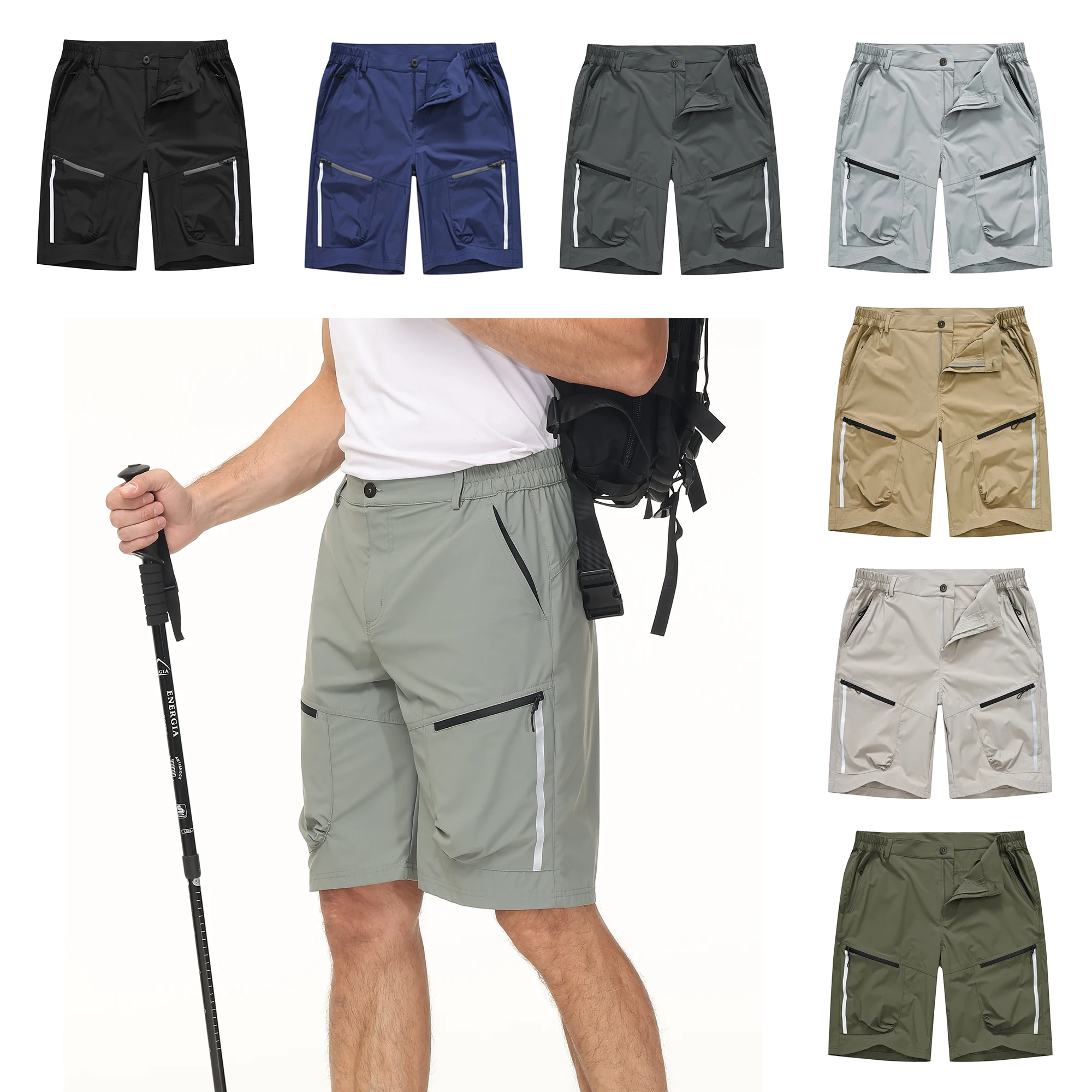 Summer Men Cargo Shorts Waterproof Tactical Short Pants Climb Shorts Elastic Belt Quick Dry Camping Casual Short Fishing UPF50+