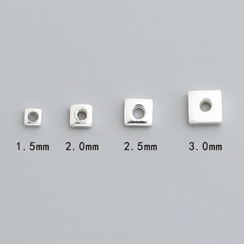 10pcs/Lot 925 Sterling Silver Flat Square Small Loose Beads 1.5/2/2.5/3mm Silver Beads Spacers DIY Bracelets Necklace Materials