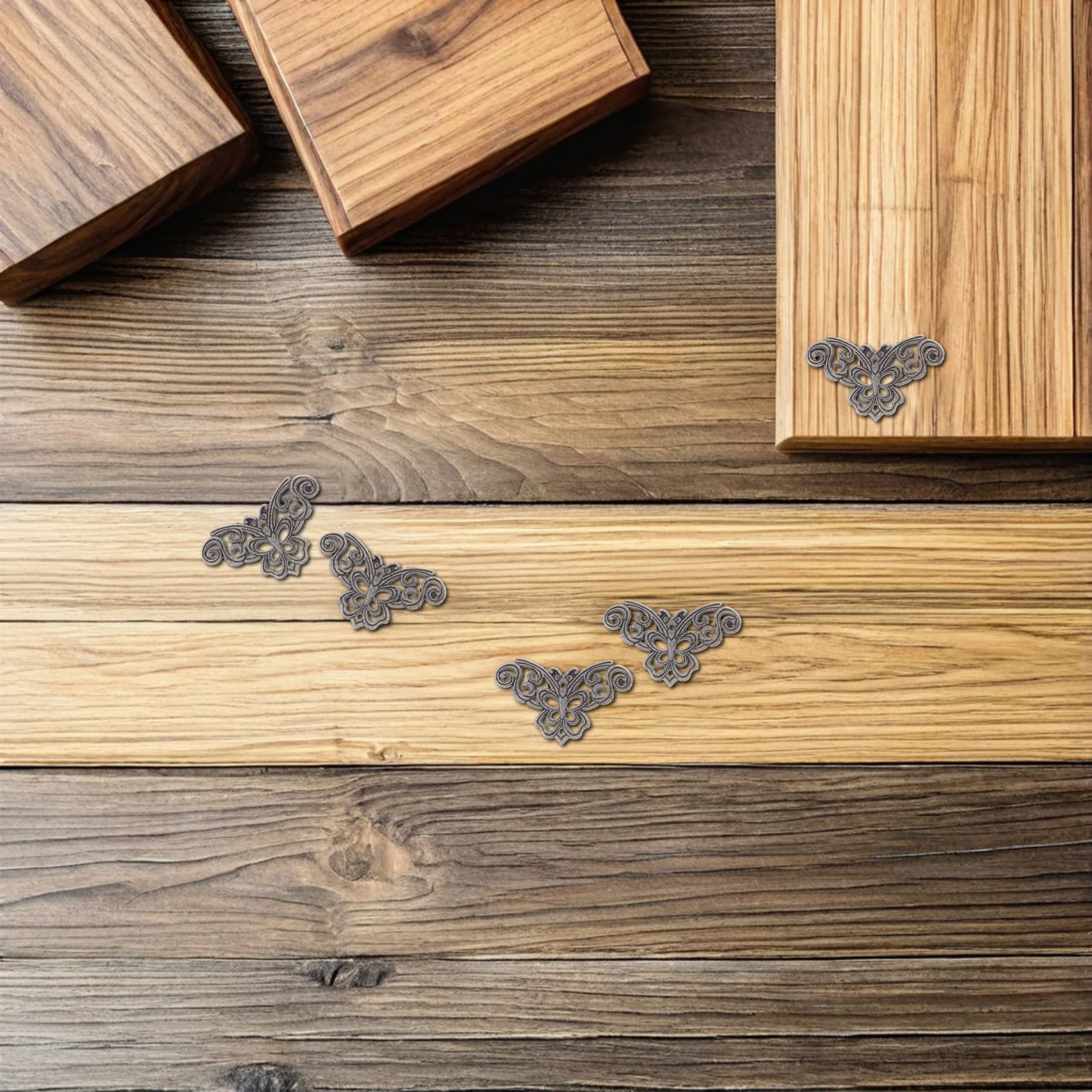 

24Pcs Vintage Metal Corner Guards Bronze Decorative Box Protectors Butterfly Appliques for Jewelry Boxes Dressers