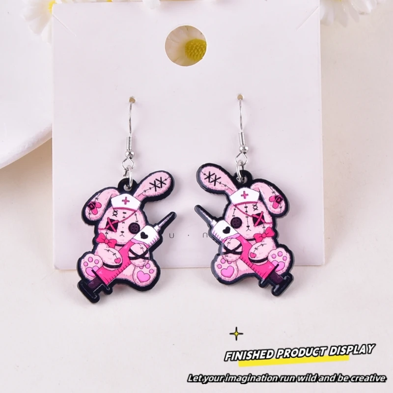 12pcs Double Sided Pattern Demon Unicorn Rabbit Bear Halloween Acrylic Charms Pendant for Women DIY Jewelry Making