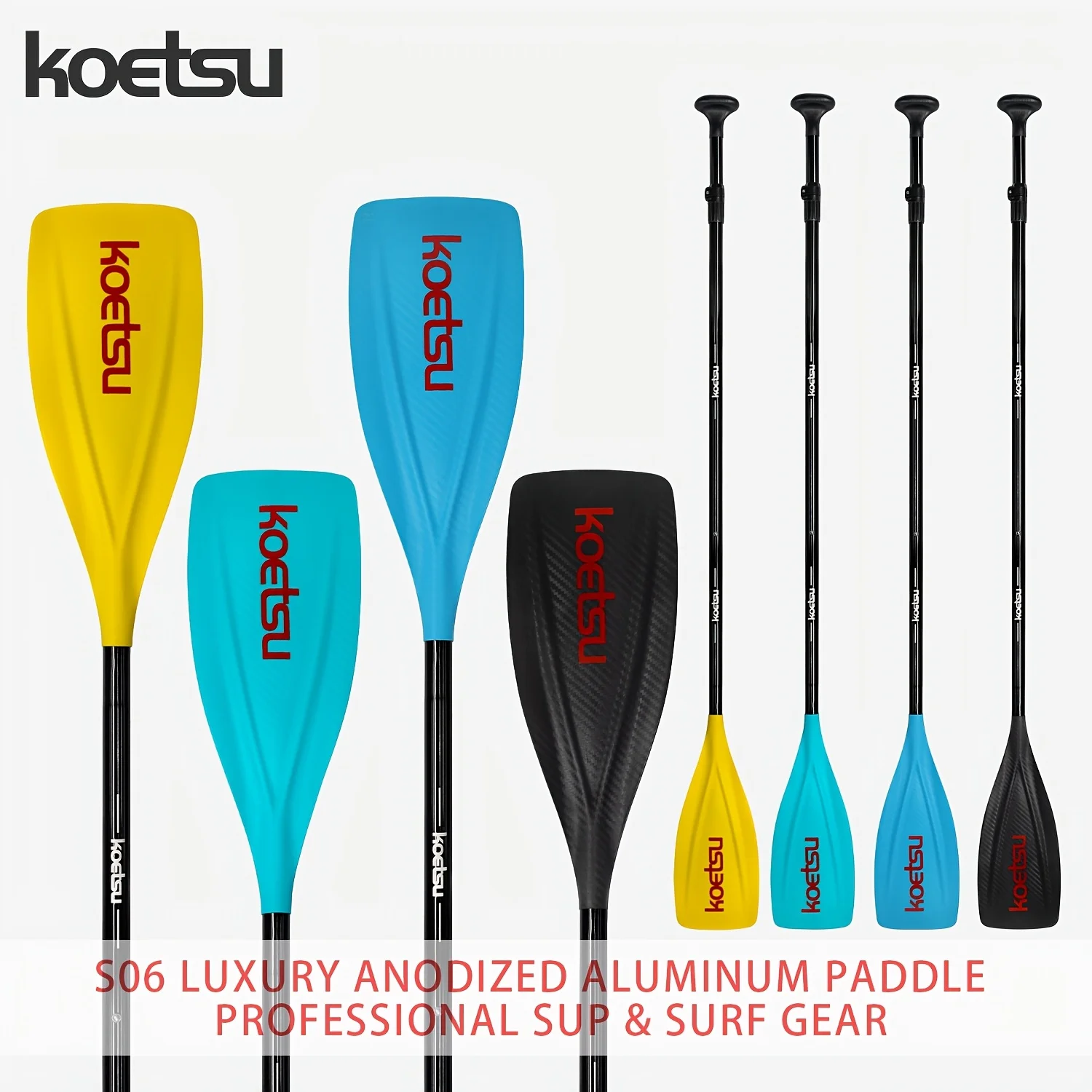 KOETSU S06 Premium Aluminum Alloy SUP Paddle Mixed Color Anodized Design Three Section Adjustable Length Lightweight Durable
