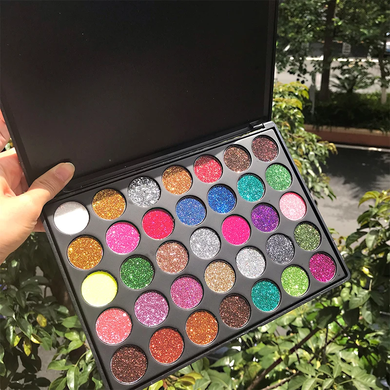 Paleta de Sombra Glitter Metálica, Shimmer Diamond Sequins, maquiagem para rosto corporal, maquiagem impermeável, 35 cores