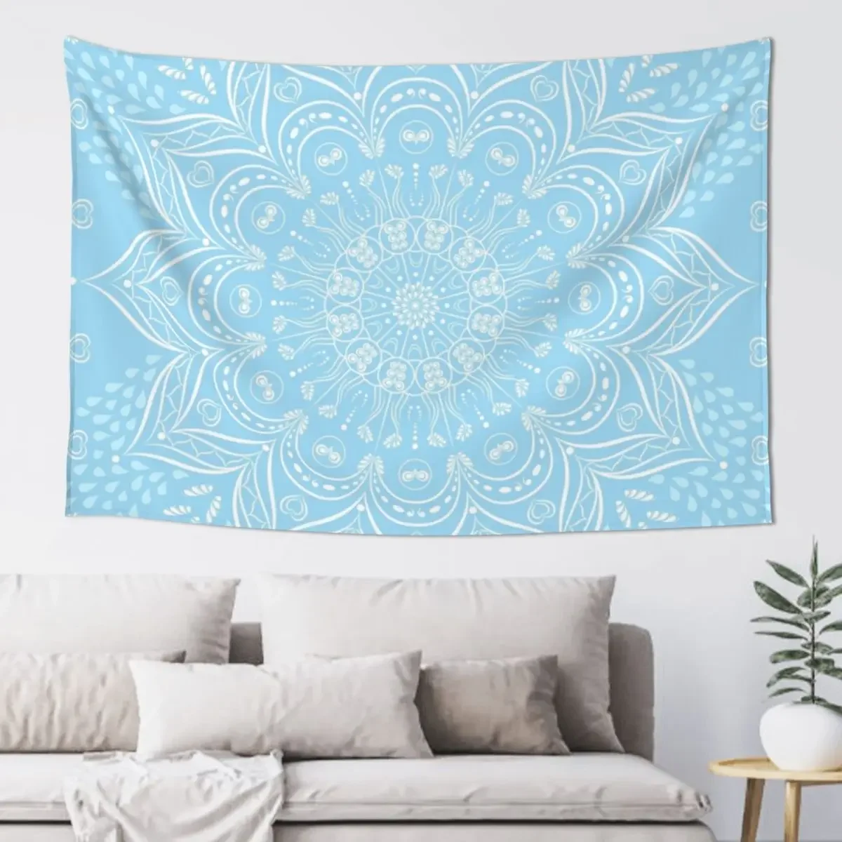 

Sky Blue Boho Mandala Pattern Tapestry Tapete For The Wall Decorative Wall Cute Room Things Tapestry