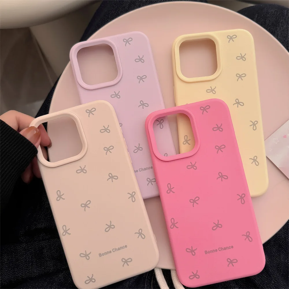 Koreanische Vollbild-Bowknot-Süßigkeitsfarbe, weiche Silikon-Handyhülle für iPhone 16, 15, 14, 13, 12, Pro Max, stoßfeste Schutzhülle