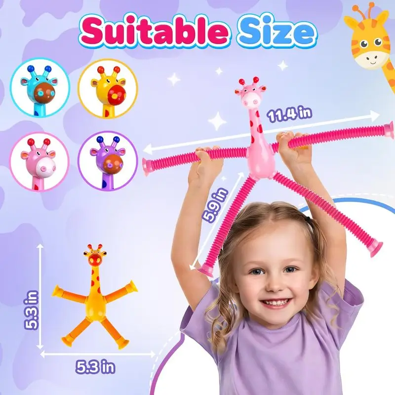 Giraffe Shaped Telescopic Stretch Pop Tube with Suction Cups, Deformable Variable Shape Fidget Toy, Kids Parent-Child