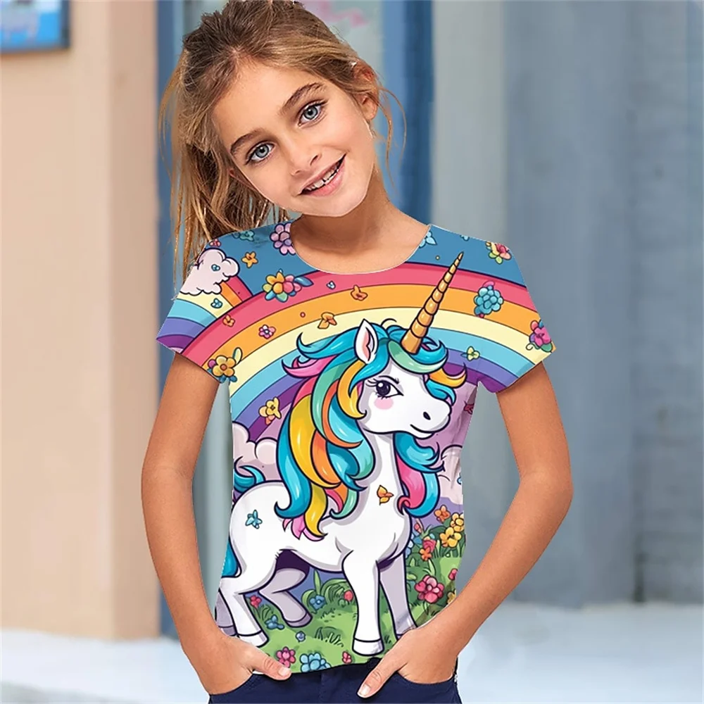 Camiseta informal de verano para niña, Camiseta cómoda y transpirable de manga corta con estampado 3d, divertida